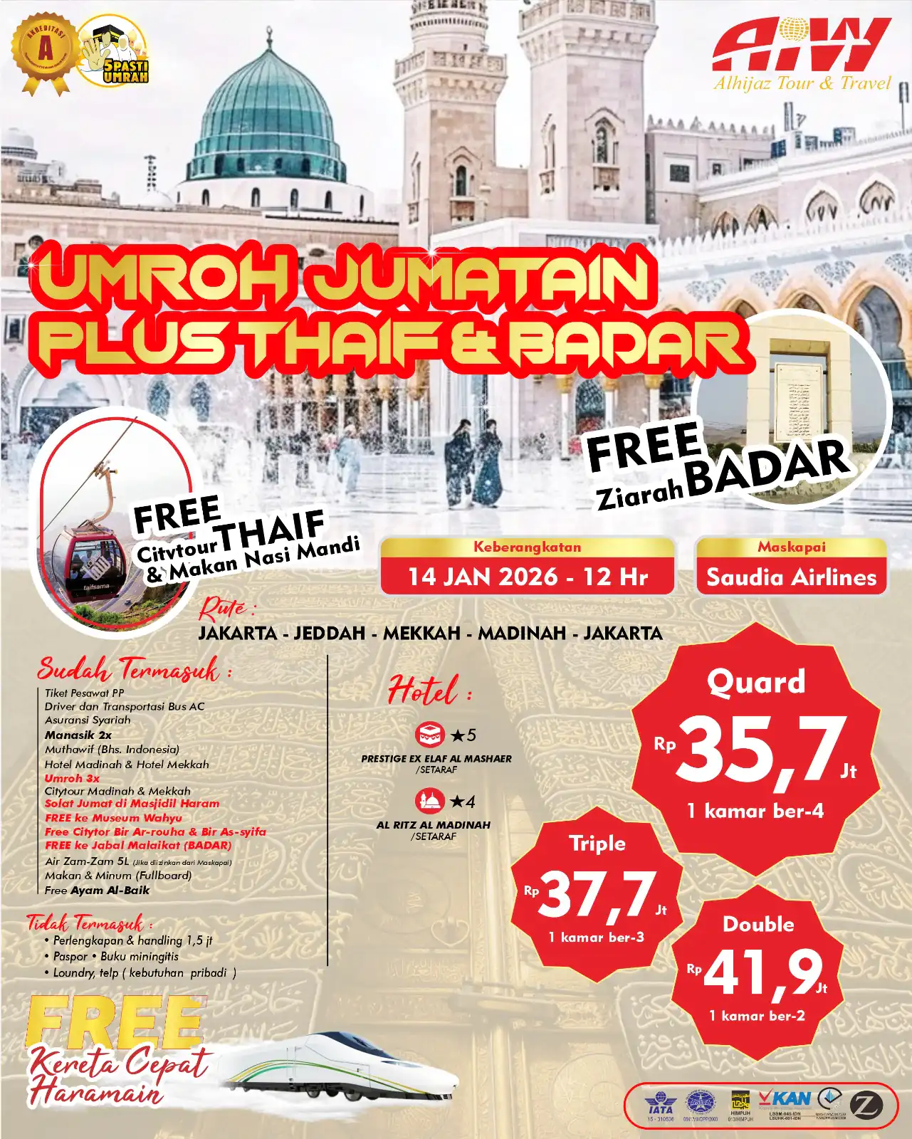 Umroh Jum’atain Plus Taif dan City Tour Badar ( Free Kereta Cepat )