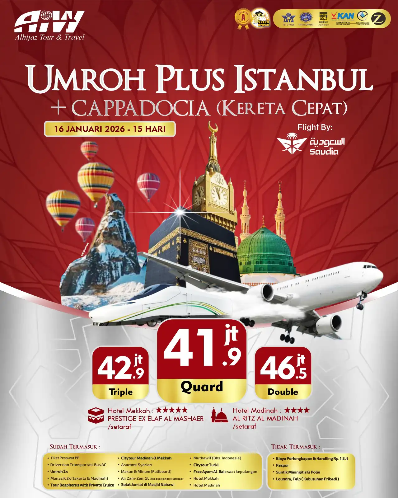 Umroh Plus City Tour Turki ( Istanbul Cappodocia - Kereta Cepat )